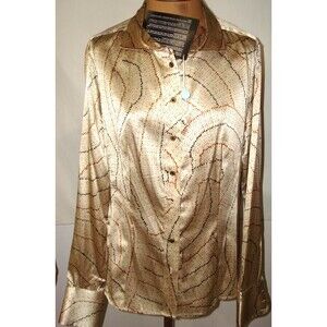 New Womens NWT 12 Designer Rachel Roy Signature Silk Blend Blouse Top Tan Black